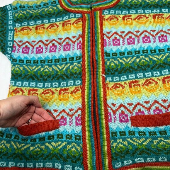 Colorful Geometric Knit Zip Up Cardigan Sweater Multicolor Rainbow Boho Small XS - Picture 7 of 7